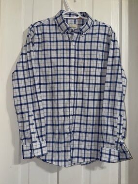 Men's size medium Oxford White‎ and Blue Plaid Button-Down Shirt top